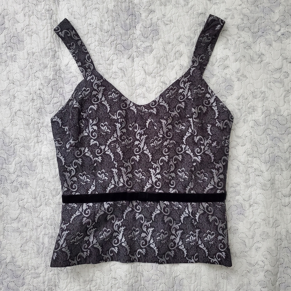Gothic Dark Fairycore Regal Silk Brocade Embroiderd Tank Top Blouse by Context